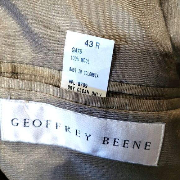 Geoffrey Beene Tan 100% Wool Three Button Men's Grandpa Suit Coat Blazer, 43R - Picture 5 of 5